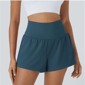 Halara Super High Waisted 2-in-1 Yoga Shorts 5'' (majolica blue, small, long)